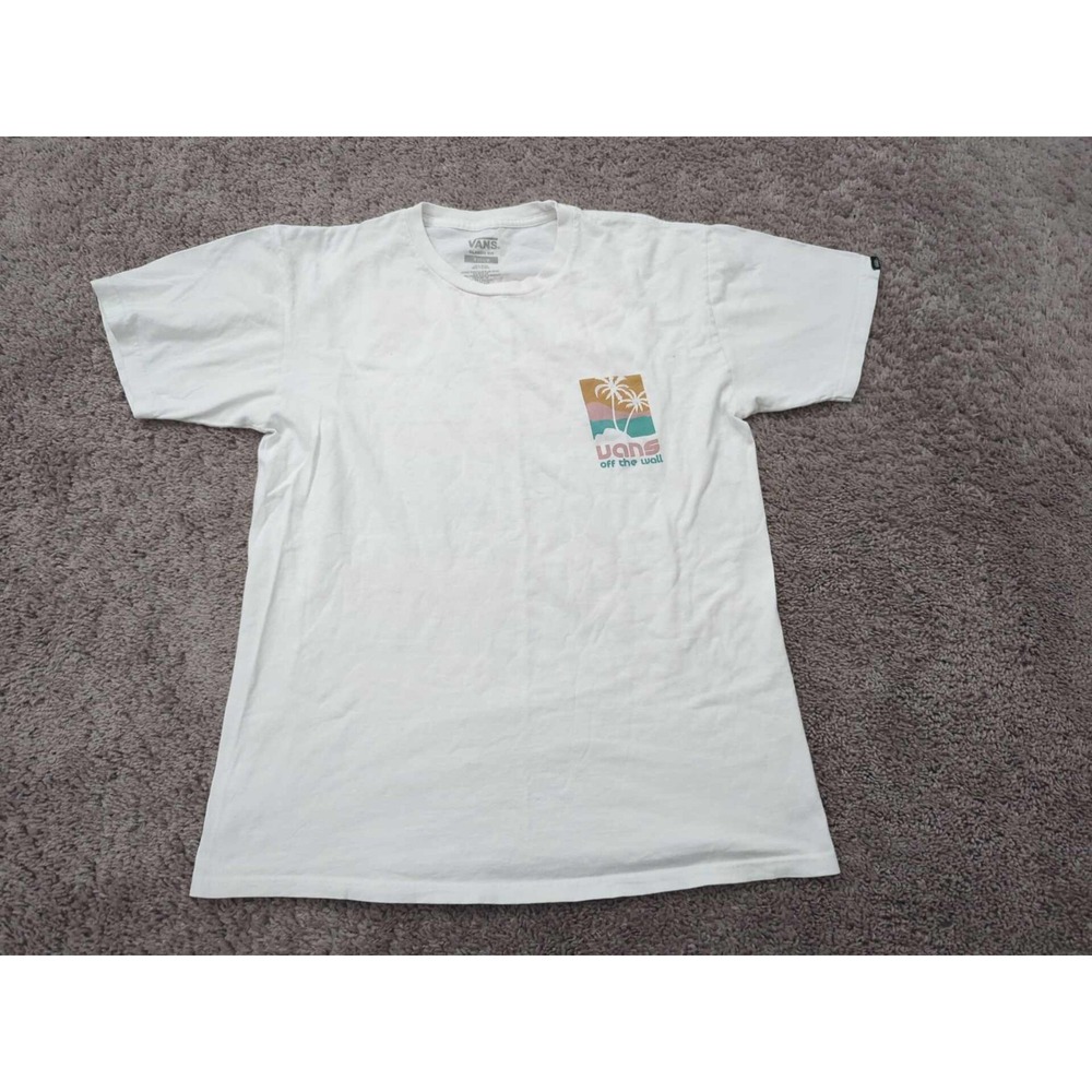 Vans T Shirt Mens M White Short Sleeve Dual Palm Island Off The Wall Classic Fit